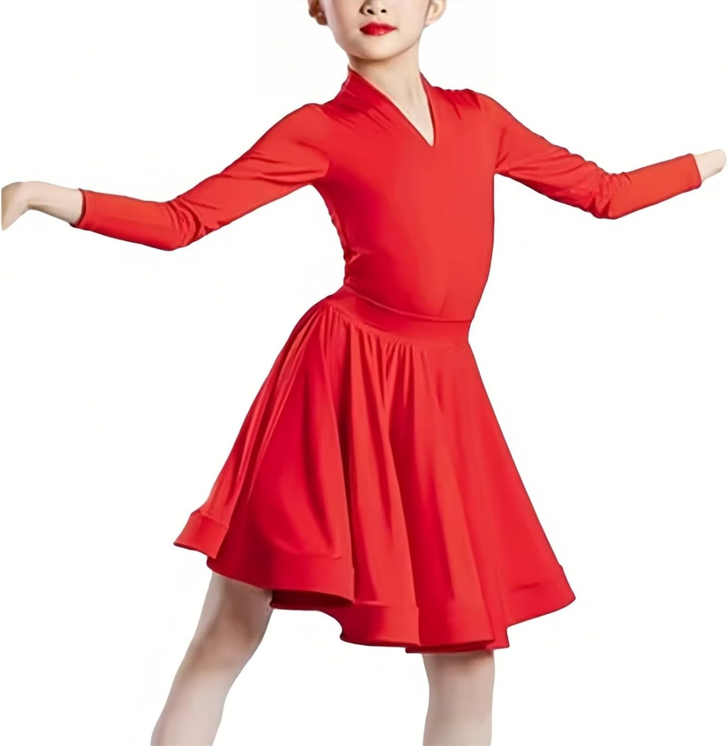 Girls Latin Ballroom Dance Professional Long Sleeve Tango Salsa Dancewear Rumba Samba Costume