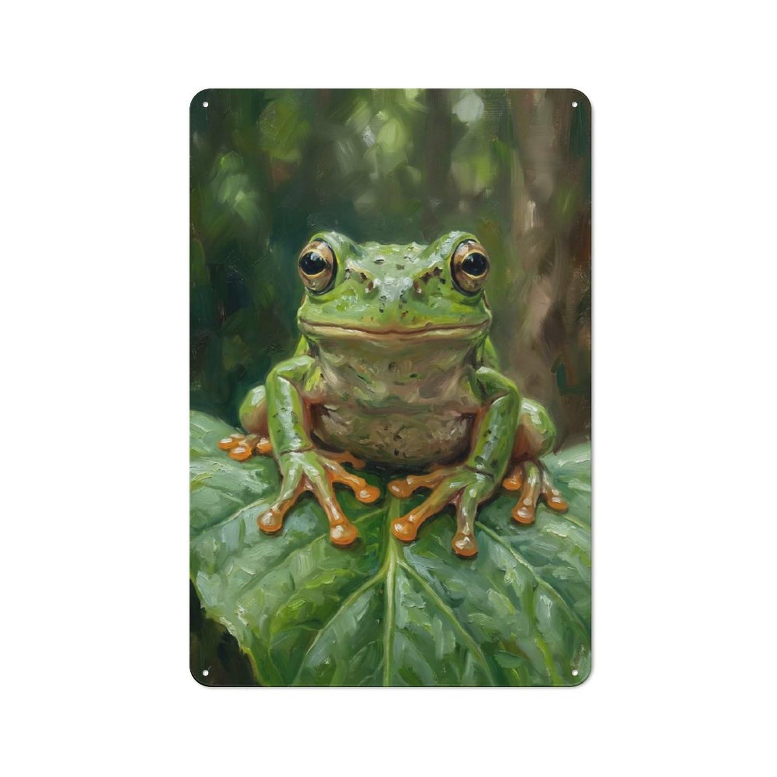 Junmoney Style-4 Workshop Style Garage Metal Sign 30X20cm Featuring Realistic Frog Painting, Industrial Wall Art For Garage, Hobby Room, Office Or Man Cave