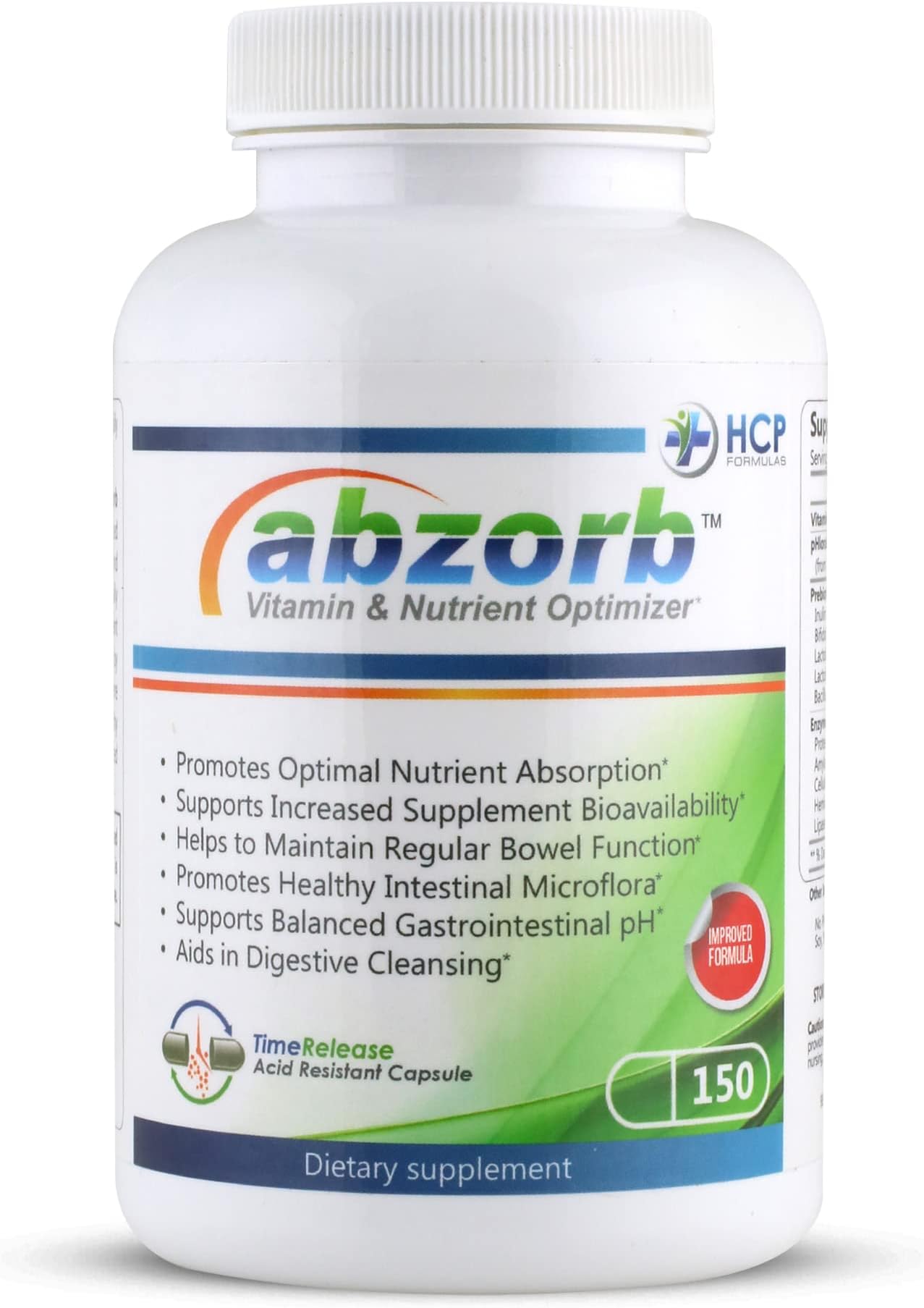 HCP Formulas - Abzorb - Vitamin & Nutrient Optimizer - Digestive Enzymes, Probiotics, & Magnesium Oxide Complex - Balance Intestinal Flora - Gut Health & Bowel Support - Dietary Supplement - 150 Caps