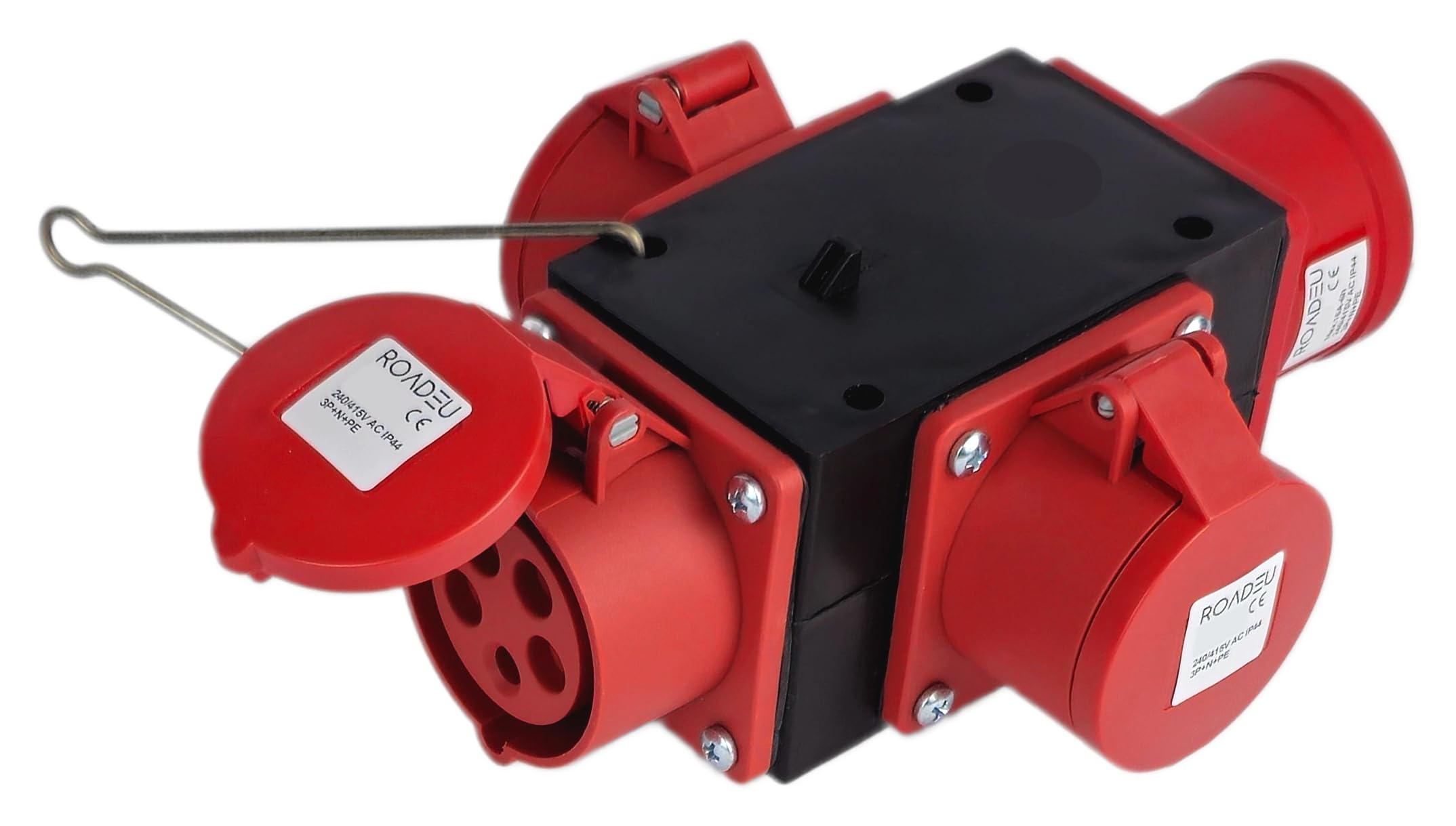 RoadEu Distribuidor de corriente CEE 32 A 5 pines macho 3 enchufes 32 A 5 p 400 V IP44 móvil robusto
