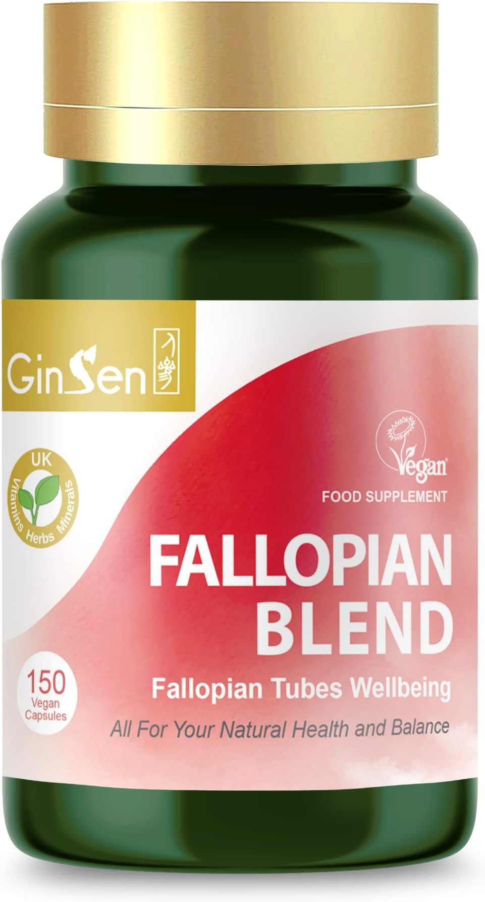 GinSen Fallopian Blend Supports Fallopian Wellness, Healthy Conception, 150 Capsules, Vegan Approved Supplement, Made in UK