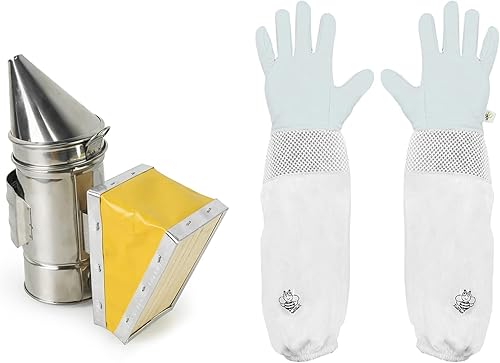 Luwint Kit de ahumador de abeja para niños, mini ahumador de colmena de abeja de 7 pulgadas con guantes de apicultura para niños y niñas de 4 a 10