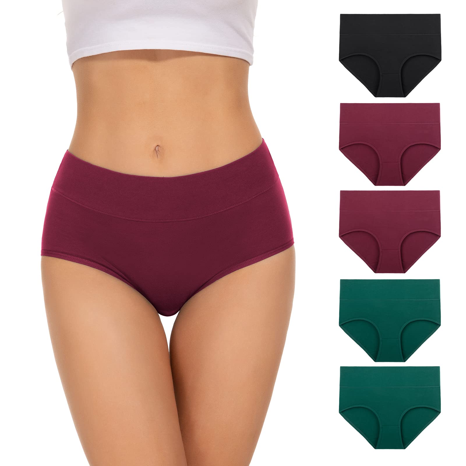 TANSTC Mutande Slip Donna Cotone Vita Alta Culotte Donna Comode Elasticizzato Sexy Intimo, Pacco da 5