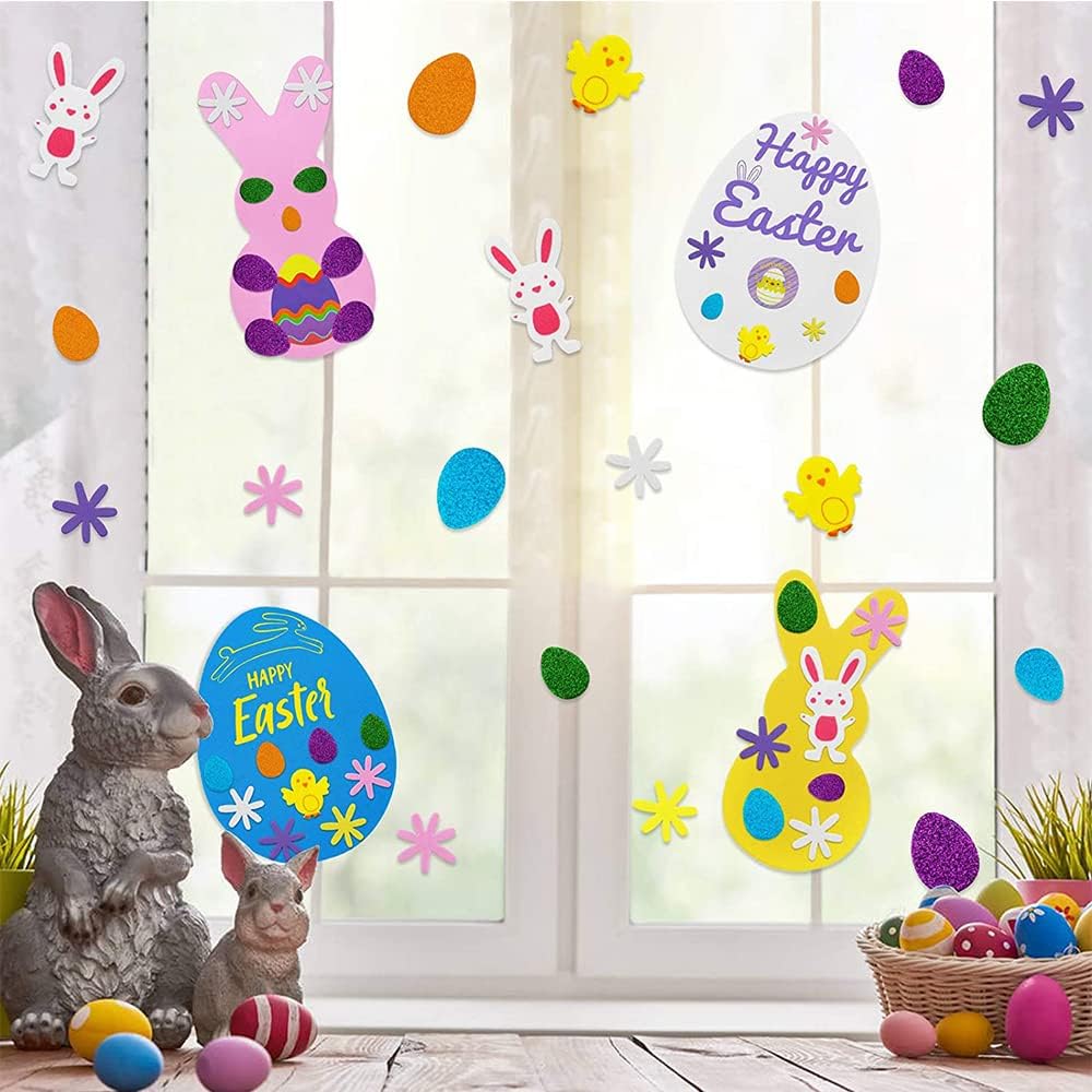 Easter Craft Set Children Girls Boys DIY Crafts for Easter Decoration, Easter Stickers Window Pictures Rabbit Egg Shape, Craft Accessories Craft Material for Nursery Birthday Party Birthday Gift