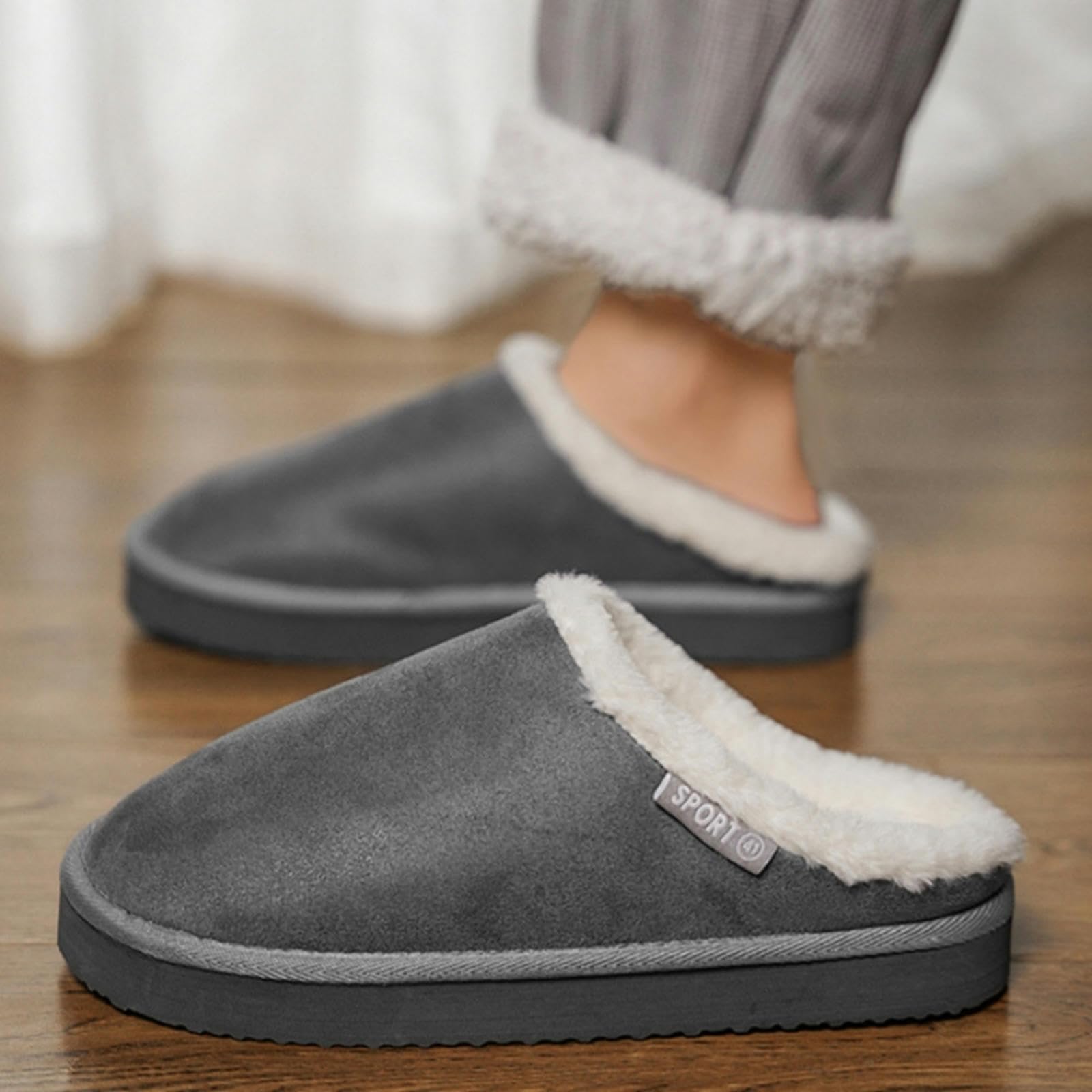 Pantofole Invernali Uomo Pantofole di Cotone per Gli Uomini, Casa Calda Coperta Peluche Spessa Suola di Coppia Casa Peluche Autunno E Inverno -Black-quarantacinque