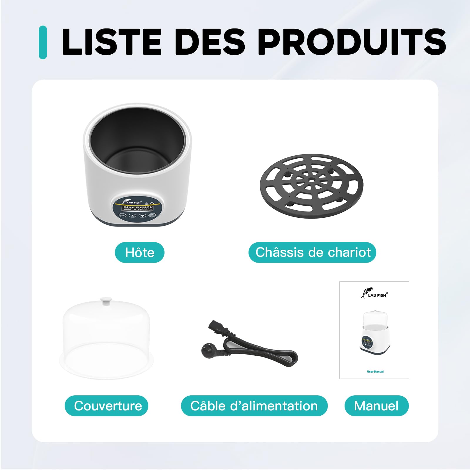 LAB FISH Bain-Marie Laboratoire 2L, Chauffage Précision 100°C, Cuve Inox avec Minuterie & Double Protection Sécheresse, Couvercle Transparent