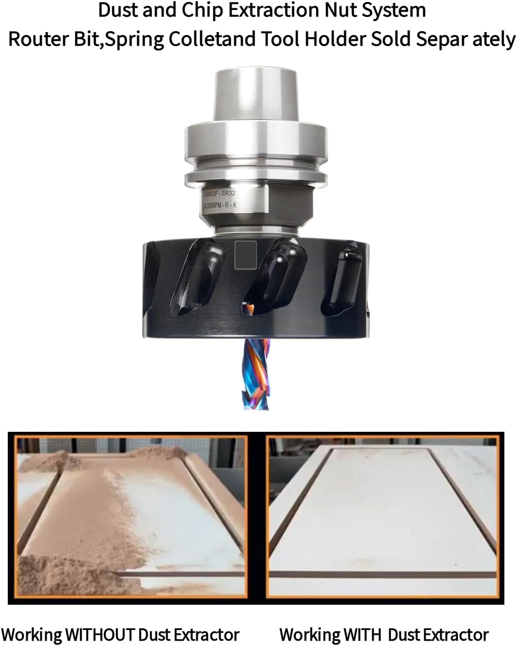 ER-32 Woodworking CNC Dust Extractor - Dust and Chip Extraction Nut System 80mm with Wrench for MDF/Chipboard (Compatible with ER-32 Collets)