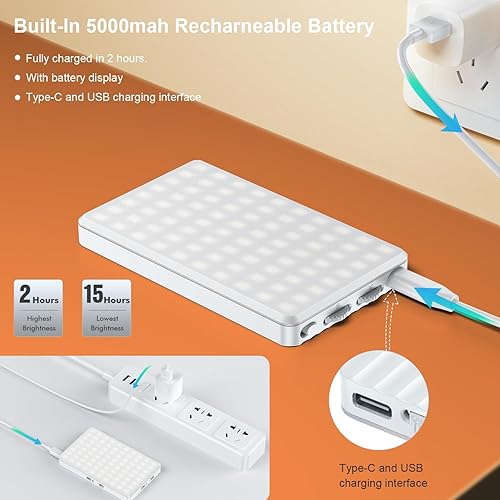 Miniatura 6 de Singwil Luz para selfie, clip de luz recargable de 80 LED para teléfono, 3 luces y modos de ajuste infinito, luz selfie de 5000 mAh para iPhone,