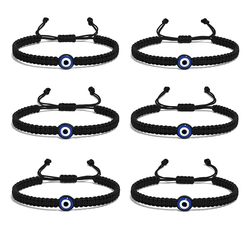 Evil Eye Protection Bracelet Set - Adjustable Nazar Dhaga Thread Band for Men Women, Black Handmade Turkish Beads Friendship Rakhi Style Charm Bracelet (Pack of 6)-image-21