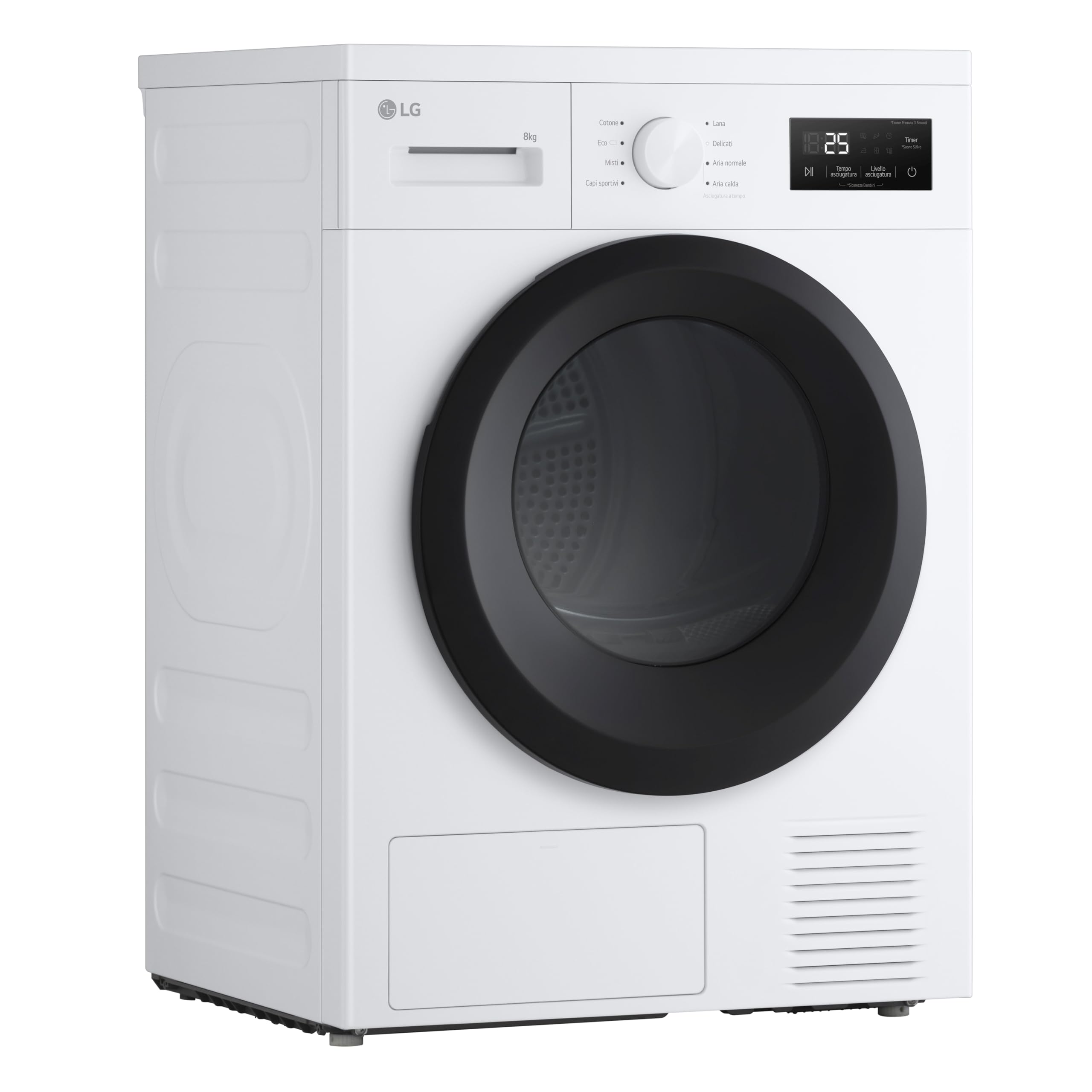 LG RNA1008NWK Asciugatrice Pompa di Calore 8 kg, Classe D, Asciugatura Delicata a Bassa Temperatura con Sensore, Serie A1, 8 Programmi, Cestello in Acciaio Galvanizzato, Bianco