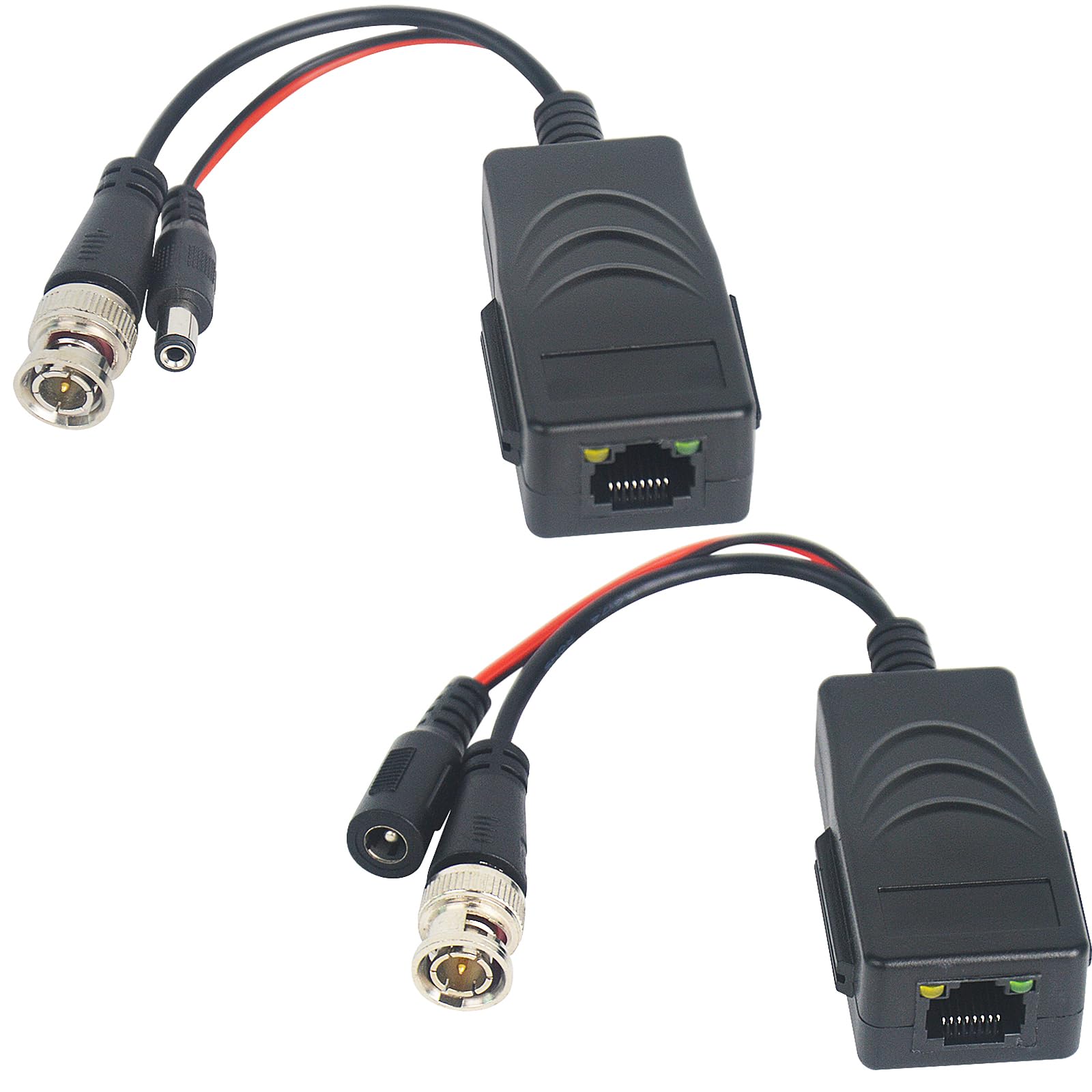 ENS Pair of 1 Channel HD Video & Power Passive Balun Connectors, Cat5 RJ45 to CCTV BNC Video Baluns, 1 Pair for All Resolution CVI/TVI/AHD/CVBS/960H Analog Security Camera, Receiver & Transmitter