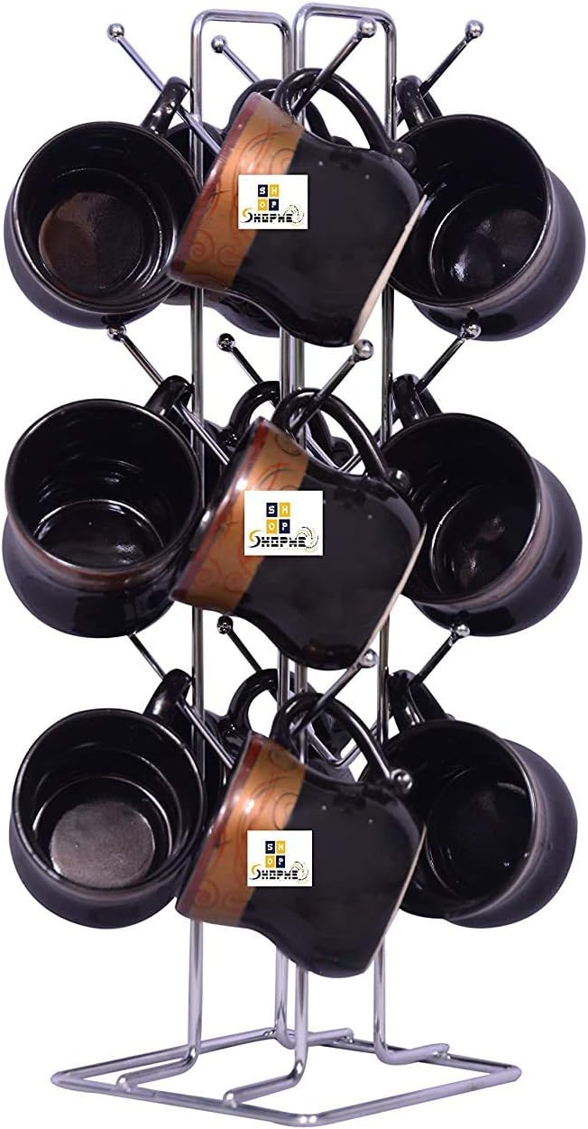 Big Size Stainless Steel Cup Tabletop Kitchen Shelves Rack Stand, Coffee And Tea Mug Holder (Silver, 12 Cups Stand)