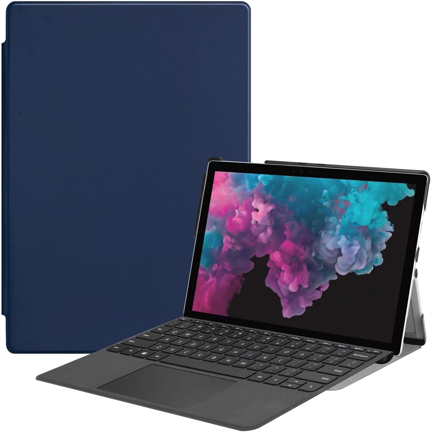 Tablet Cover for Microsoft Surface Pro 7/Pro 6/Pro 5/Pro 4 12.3",Ultra Slim Folio Stand Lightweight Leather Case for Surface Pro 4 5 6 7,Compatible with Type Cover Keyboard (Dark Blue)