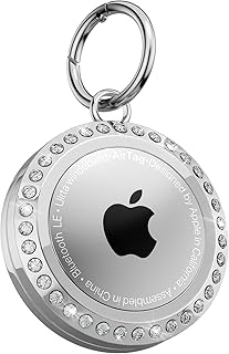 Airtag Holder - Airtag Keychain - Metal Apple Airtag Holder - Apple Airtag Keychain for Kids - Airtag Keychain Holder Sparkling - Air Tag. Holder Keychain 360° Full Protection, Silver