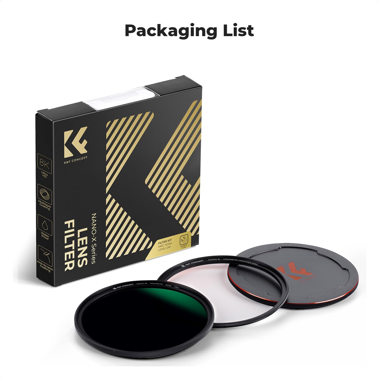 K&F CONCEPT Filtro Magnético ND64 (6 Pasos) 52mm+Anillo de Adaptador Magnético+Tapa de Metal Magnético para Objetivo 52mm