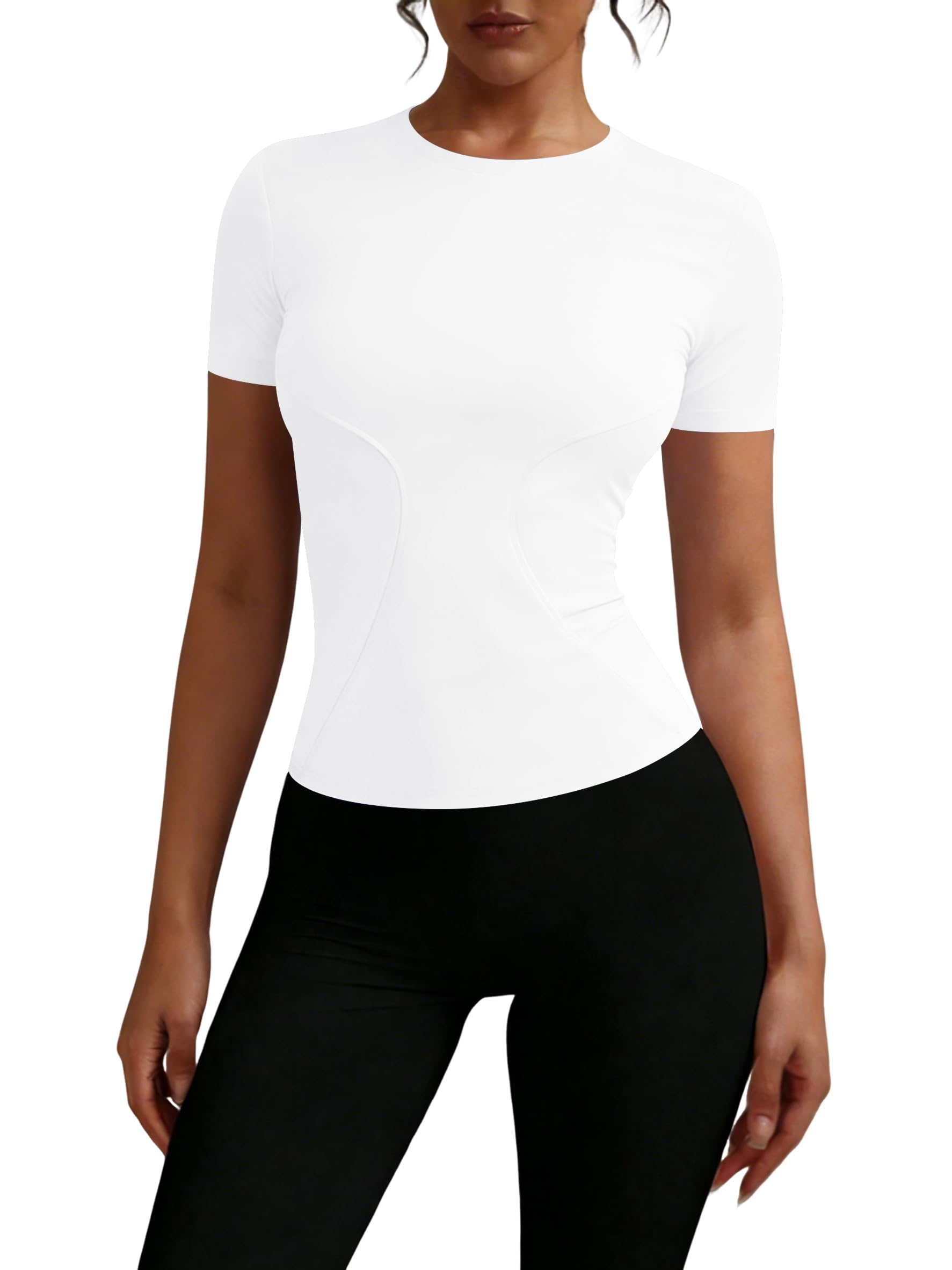 Rapbin Workout Tops for Women 1 2 Pack Fitted Short Sleeve Gym Yoga Athletic Shirts 2026 Quick Dry