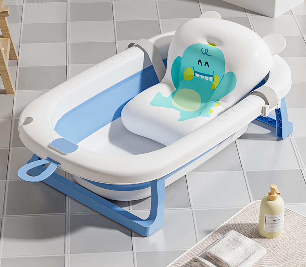 YWhalepFoldable Baby Bath Tub, Collapsible Baby Bathtub with Soft Cushion, Travel Baby Bath Tub for Infants Newborns Toddler 0-36 Months