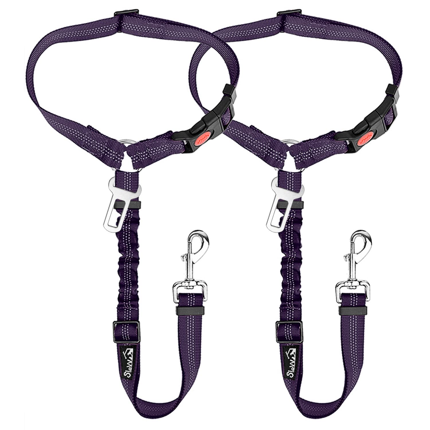 SlowTon 2 in 1 Dog Seatbelts for Cars UK, 2 Pack Pet Car Seat belt Headrest Restraint with Seatbelt Clip Puppy Safety Adjustable Dog Car Harness Belt with Anti-Shock Elastic Bungee Buffer for Vehicles