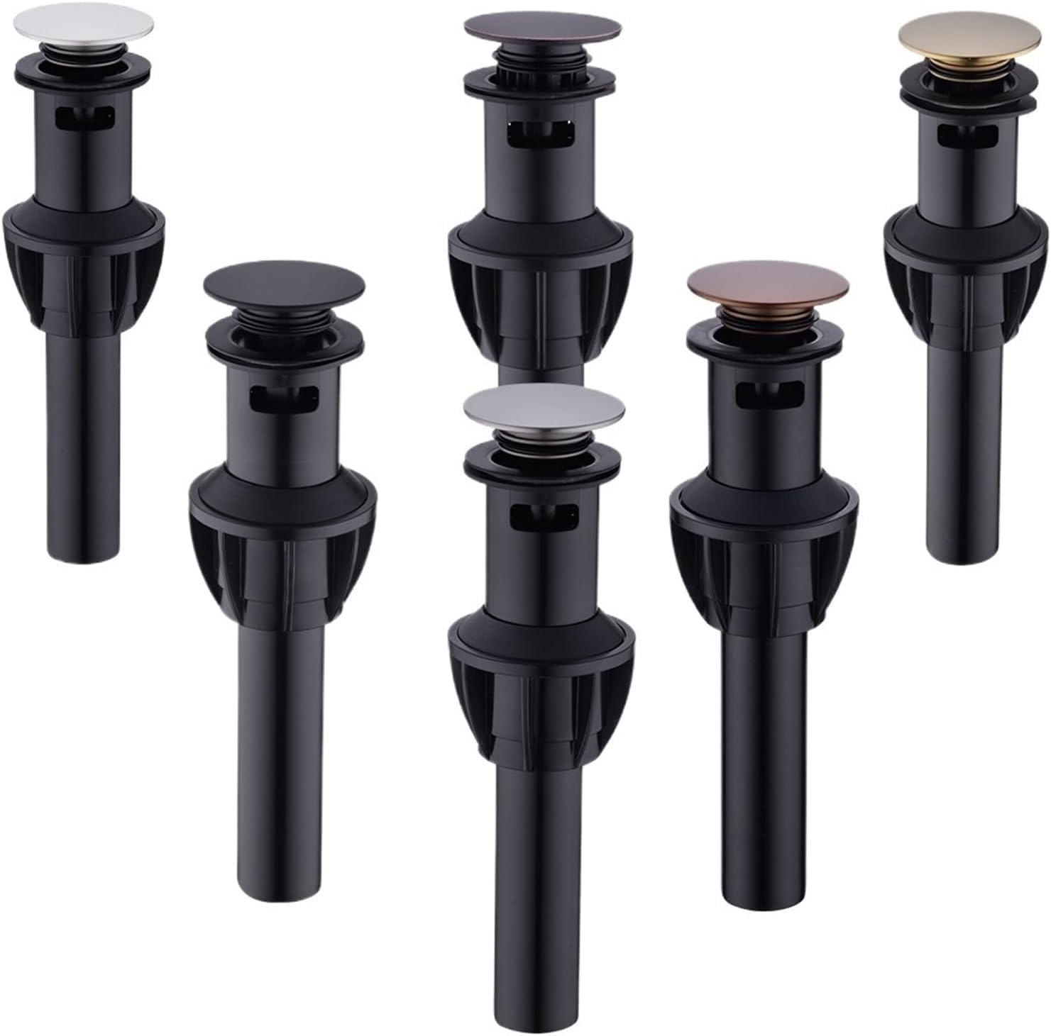 Tapón emergente para fregadero, tapón para lavabo, Drenaje del tapón del lavabo Drenaje del lavabo Negro/Níquel cepillado/Cromo/Oro rosa Fregadero del baño Empuje hacia abajo Desagües emergentes con d