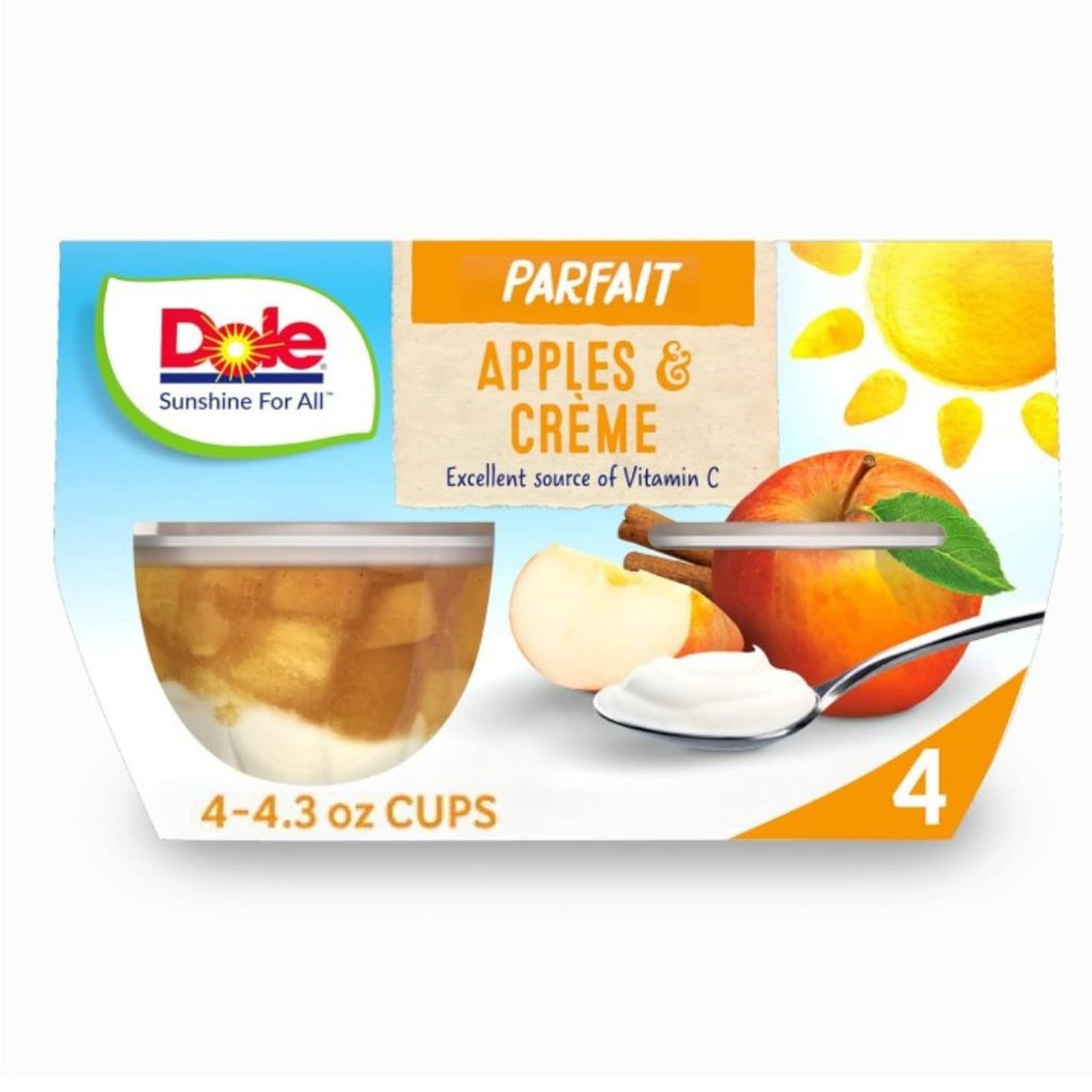 Dole Fruit Bowls Low Fat Apples & Creme Parfait Snacks, 4.3oz 4 Total Cups, Gluten & Dairy Free, Bulk Lunch Snacks for Kids & Adults