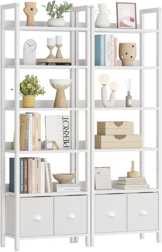 Miniatura 16 de Furologee Estantería de 6 niveles, estantería alta con 2 cajones, organizador de almacenamiento de exhibición industrial, estante de almacenamiento