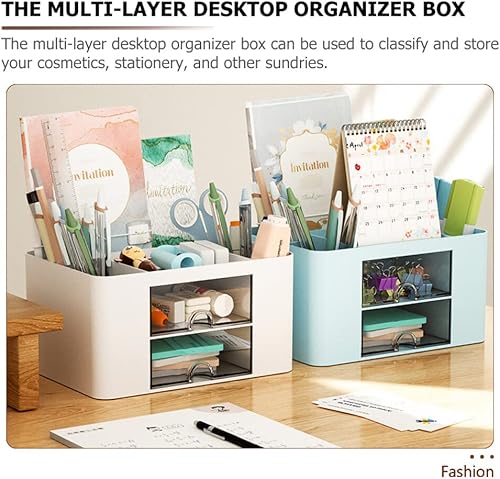 Miniatura 4 de Operitacx Caja organizadora de escritorio transparente para dormitorio, suministros de oficina y cosméticos, diseño que ahorra espacio para un