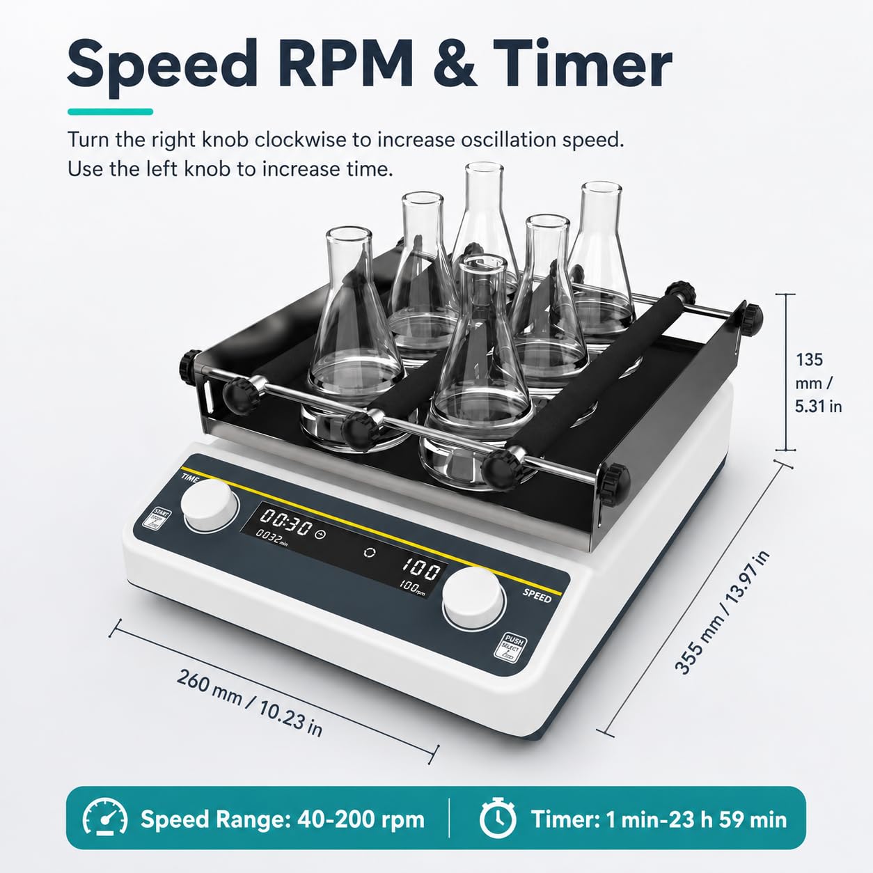 Agitador orbital de laboratorio, velocidad ajustable de 0 a 210 RPM, fácil de limpiar, ideal para mezclar y agitar muestras en entornos de laboratorio