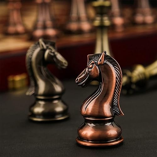 Miniatura 7 de Juego de ajedrez de metal de viaje para niños y adultos con tablero de madera plegable y caja de almacenamiento plegable, piezas de ajedrez estándar