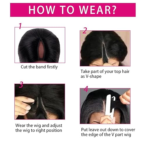 Miniatura 5 de Legendhair Peluca de cabello humano virgen brasileño lacio sin pegamento con parte en V, para mujeres negras, peluca de cabello humano con clip de