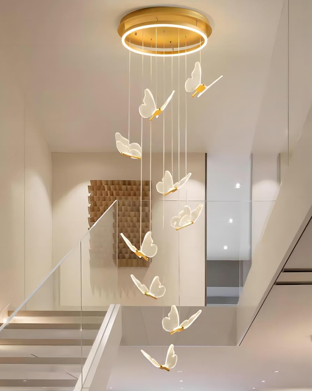 LYSDjia Chandeliers LED for Entryway Living Room High Ceiling Chandelier acrylic Butterfly Large Ceiling Pendant Lights Lighting Fixture Modern Dining Room Hallway Staircase Lights LED Dimmable Light(