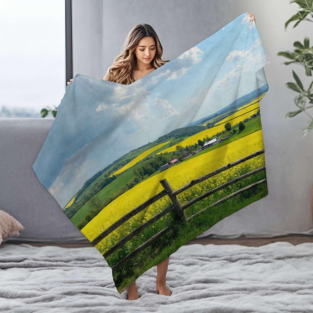 Couverture flanelle lit 150x200 cm plaid doux imprimé champ fleurs