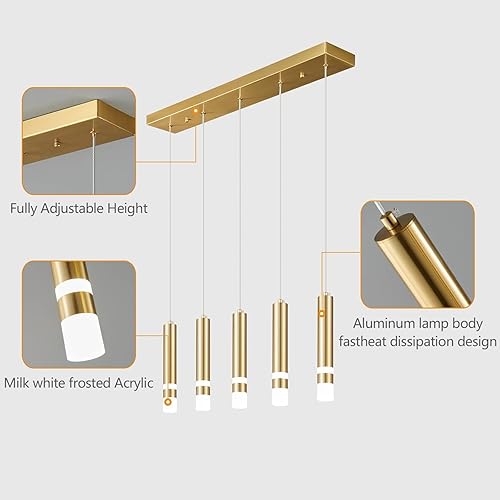 Miniatura 2 de LIANGMH Lámpara colgante moderna de 5 luces para comedor de cocina, regulable, LED, dorado, mini iluminación colgante para isla de cocina, luces