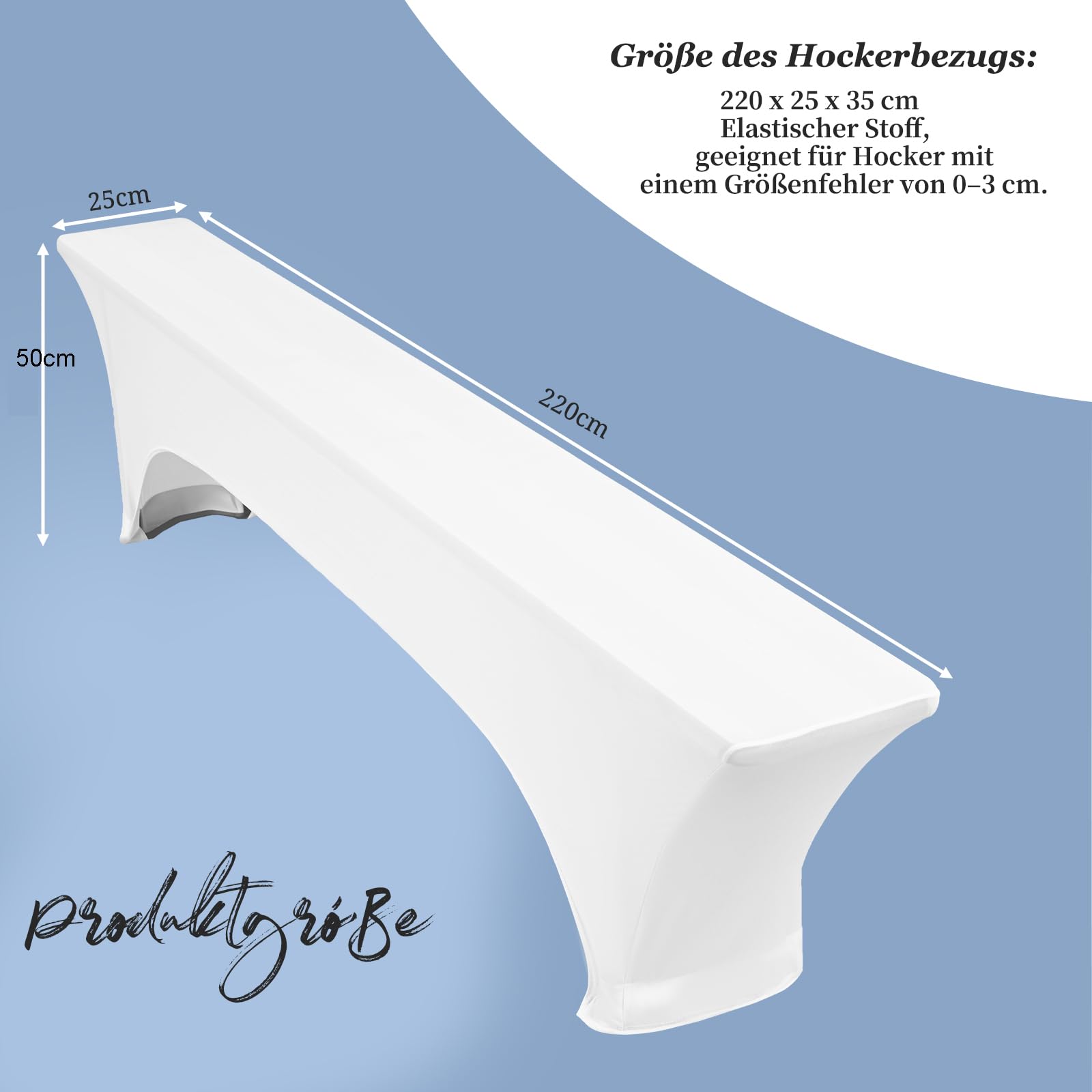 Teruntrue 4 Stück Premium Elastisch Bierhockerbezug, 220 x 25 cm, Unten sind 4 FFußtaschen angebracht, Bierhockerbezug für Bankette im Freien (Weiß)
