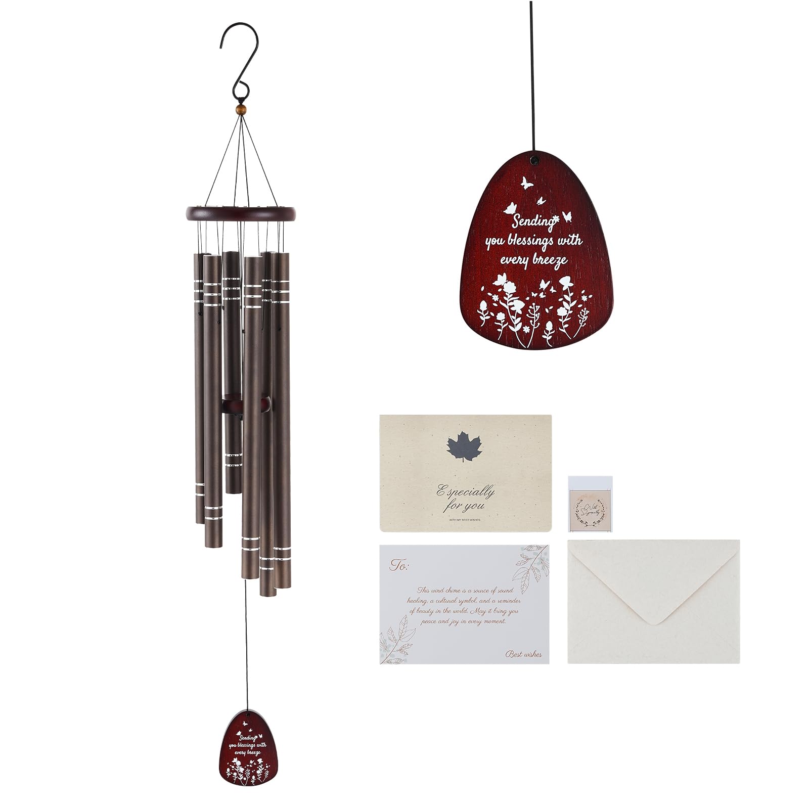 VEVOR Campanelli Eolici per Esterni 1067 mm Campanelli Eolici dai Toni Profondi con 6 Tubi, Decorazioni per Patio, Portico, Giardino, Marrone Scuro