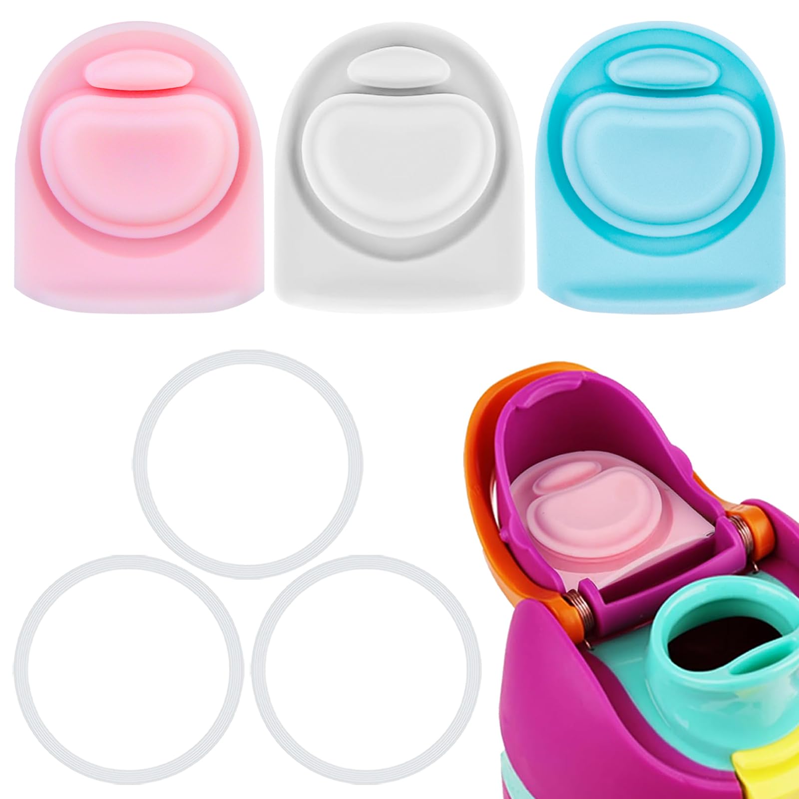 BMSQOFD 3 Sets Replacement Lid Rubber Seal for Owala FreeSip 24oz 32oz, Replacement Stopper and O Ring Gasket Parts Compatible with Owala 16/19/24/32/40oz Water Bottle Insert Silicone Accessories B1D2