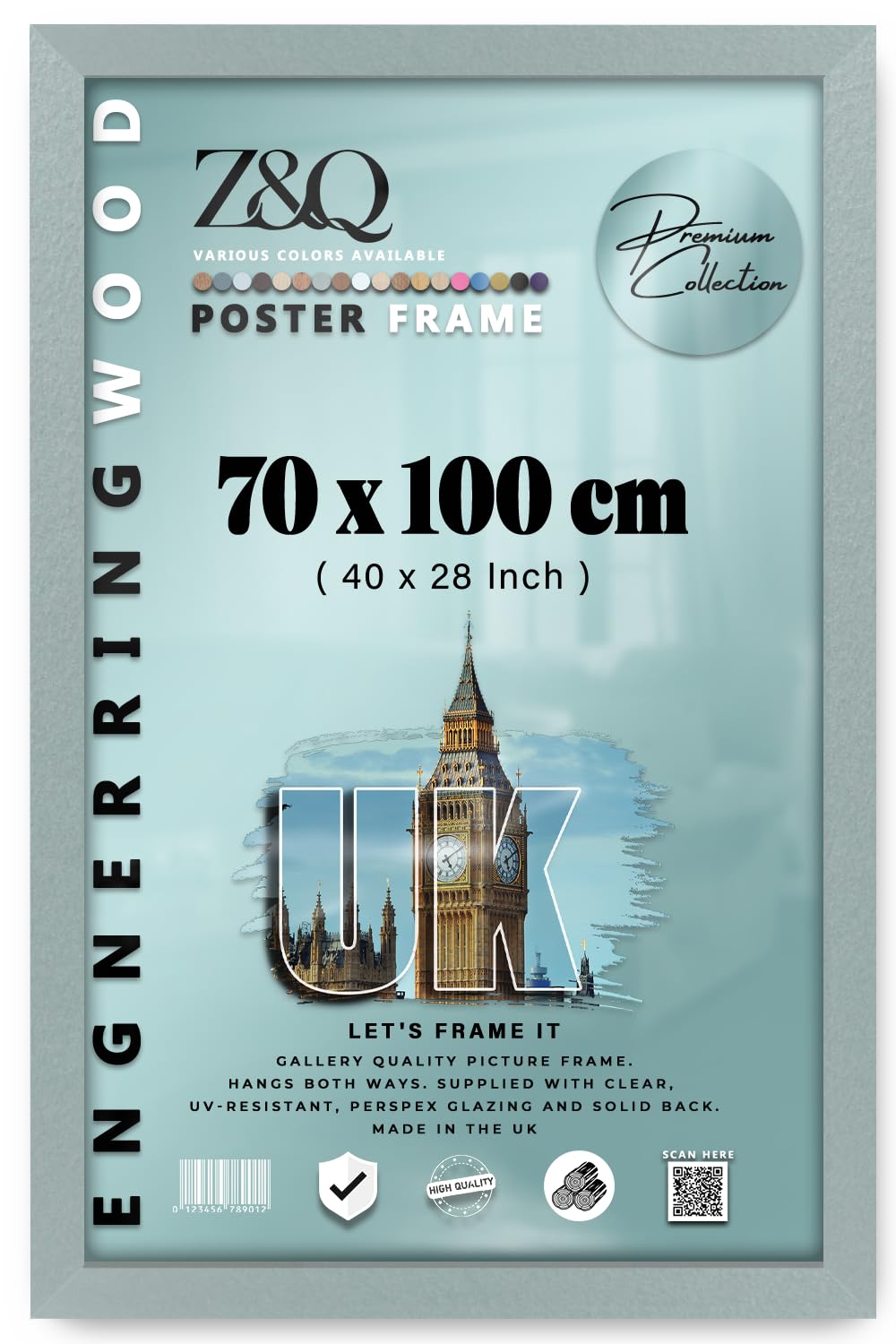 Z&Q | Aesthetic MDF Wall Frame (70 x 100 CM) Wooden Art Frame, Home & Office Display 28 Inch x 40 Inch Stylish Mount, 700 x 1000 mm [ Silver ]