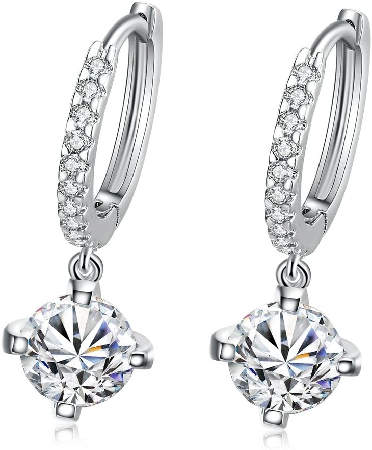 18K Gold and Silver Crystal Rhinestone Hoop Hook Drop Earrings