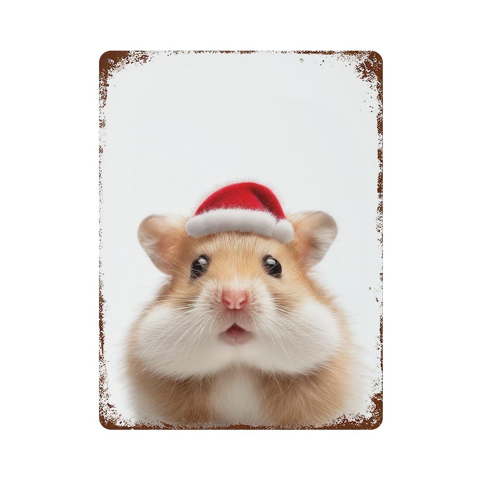 Christmas Hamster with Santa Hat Vintage Rust Metal Sign 15.7"x11.8", Classic Wall Plaque for Basement, Hobby Room And Garage Decor