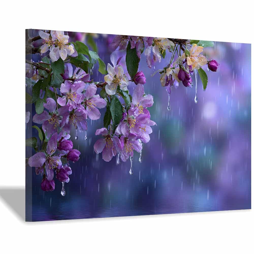 ZAMAEIU Natural Scenery Painting Flower Branch Dew Pictures Artwork, Contemporary Wall Art Large Size, Room Aesthetic Home Decor,Living Room,Bedroom(pink)-50x70cm Framed