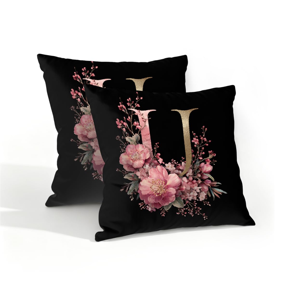 Outdoor Pillow Covers Waterproof Pillowcases 16x16in Set of 2 Boho Flower Alphabet U Decorative Throw Cushion Case for Couch Sofa Garden Patio Furniture