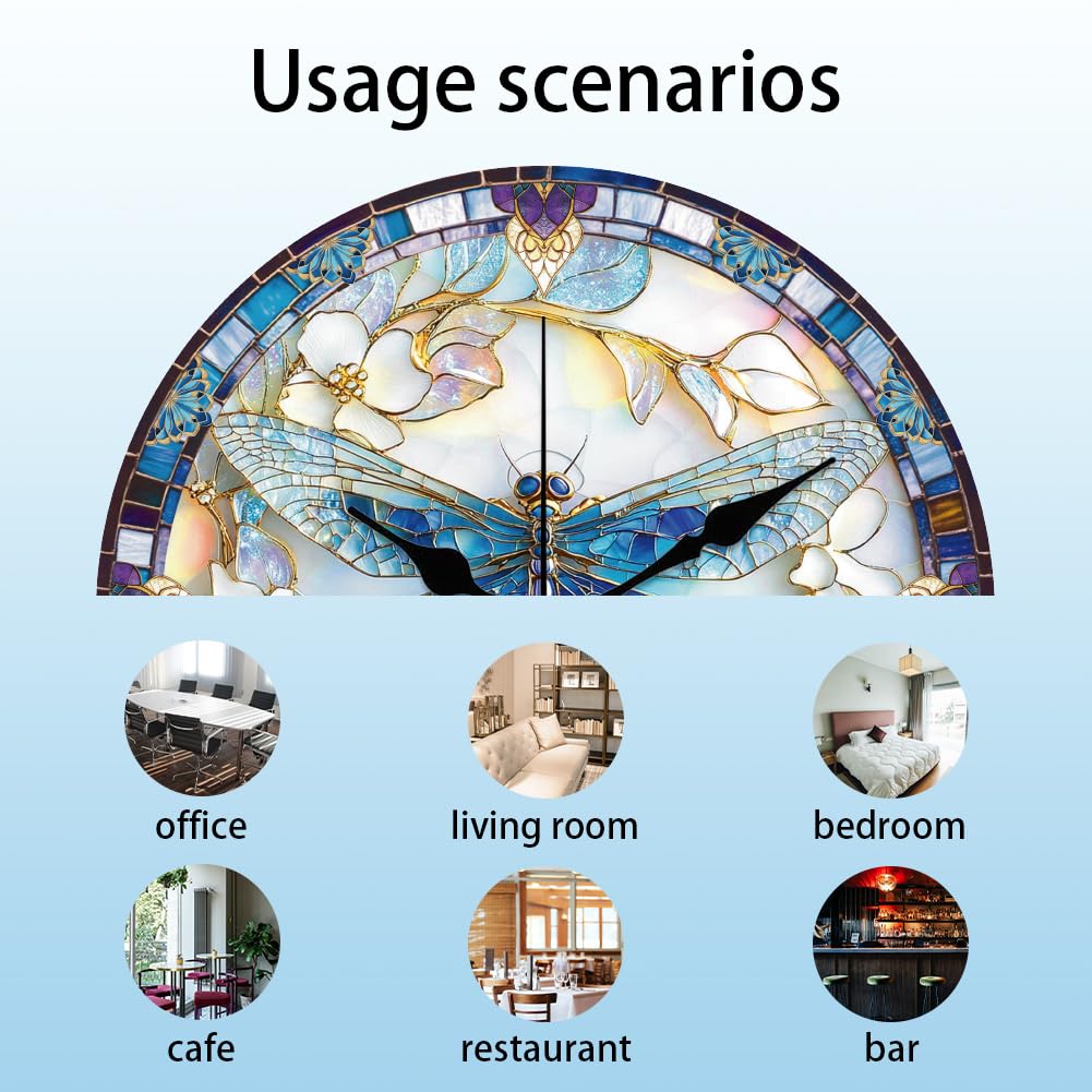 CHGCRAFT 12 Inch Dragonfly Pattern Round Printed Wall Clock Silent Non Ticking - Image 3