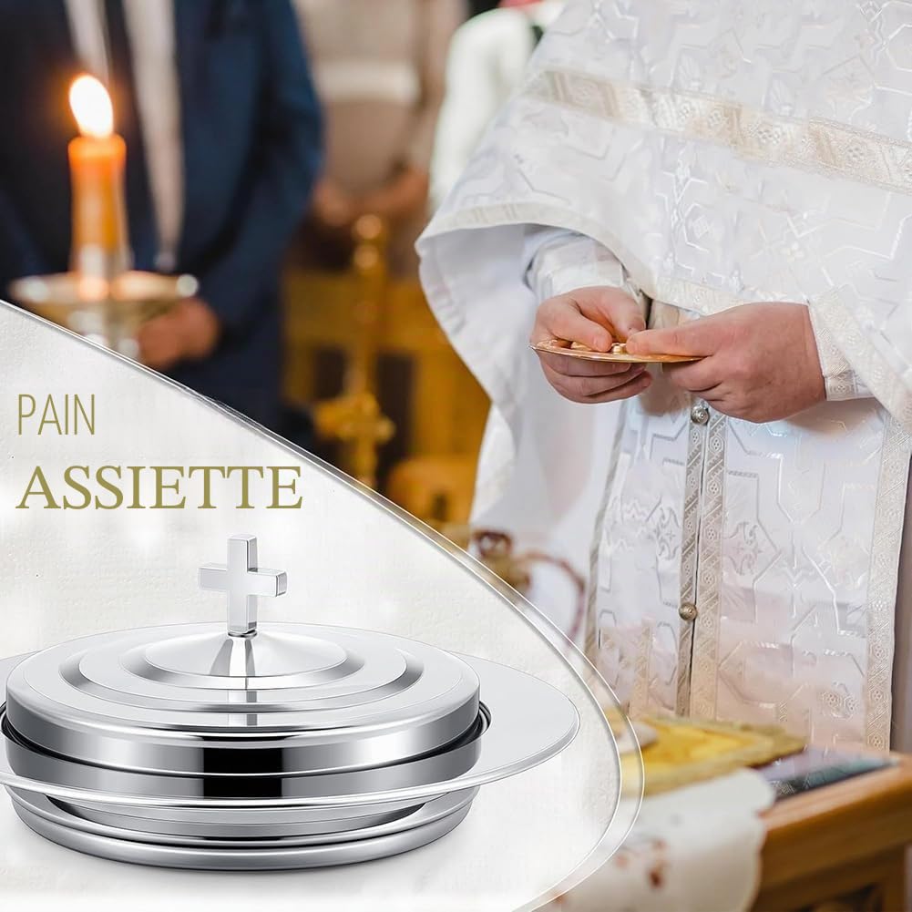 Plateau de la Sainte Communion avec Couvercle, Plateau à Pain, Assiettes pour Églises, Fournitures D'Église Polies, Ensembles de Vaisselle pour Églises