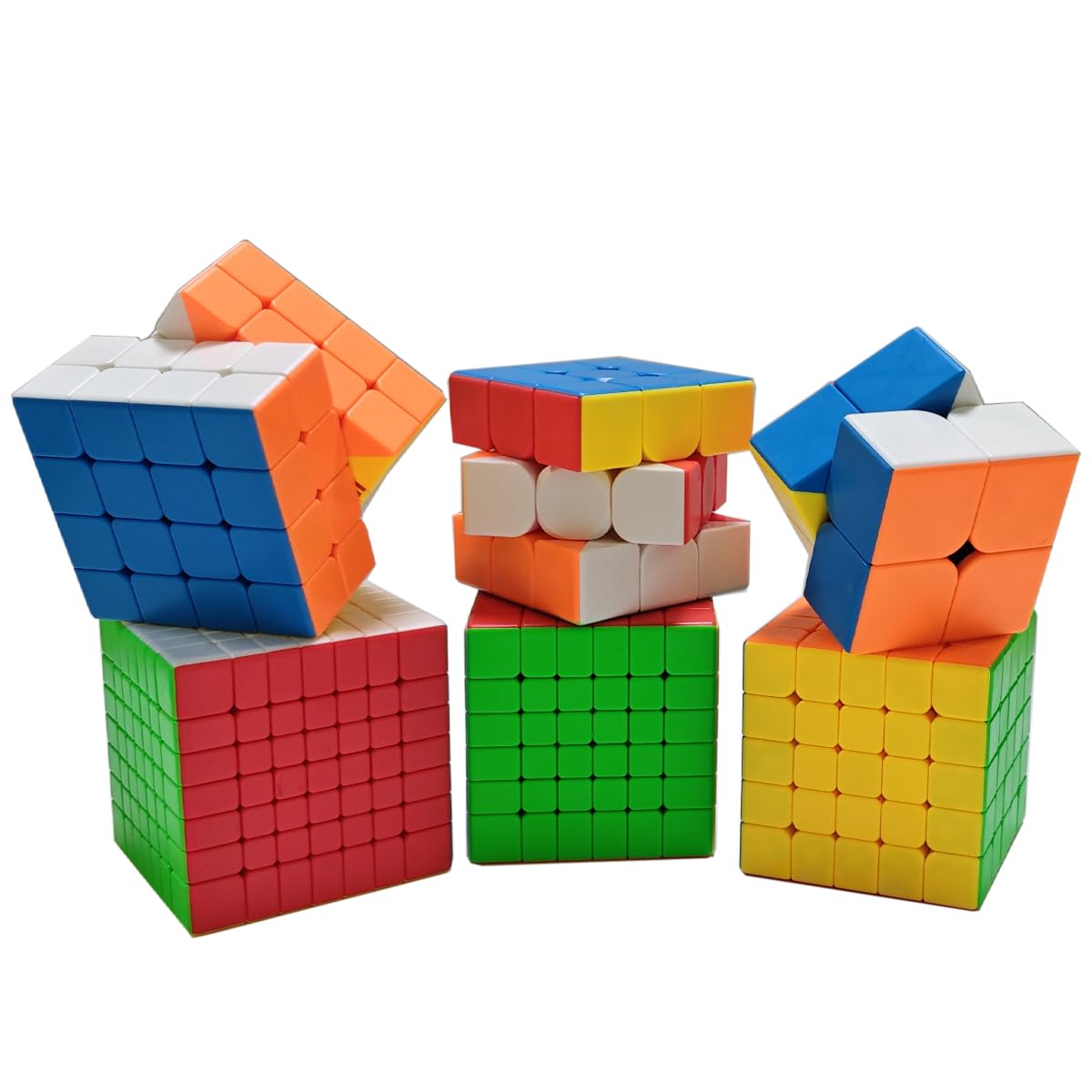 Gobus MoYu MoFangJiaoShi Speed Cube 2x2 3x3 4x4 5x5 6x6 7x7 Set cubi puzzle cubo magico, confezione da 6 set regalo puzzle cubi collezione (Stickerless)