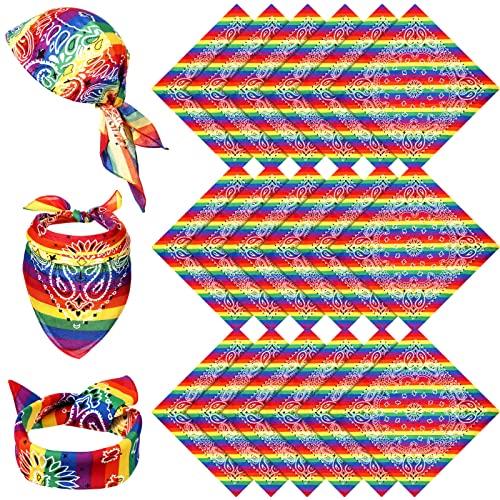 18 Pcs Rainbow Bandanas Paisley Pride Square Scarf LGBTQ Headband Unisex Rainbow Accessories for Men Women PFLAG Pride Parade Decorations