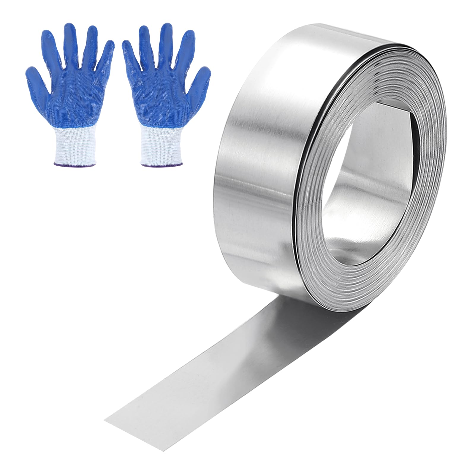 sourcing map 118" x 0.4" Aluminum Flashing Roll, 1060 Aluminum Roof Panels 1mm Thickness Metal Roofing Strip with Nitrile Gloves for DIY Roofing Repair, Craft Metal Sheet, Silver