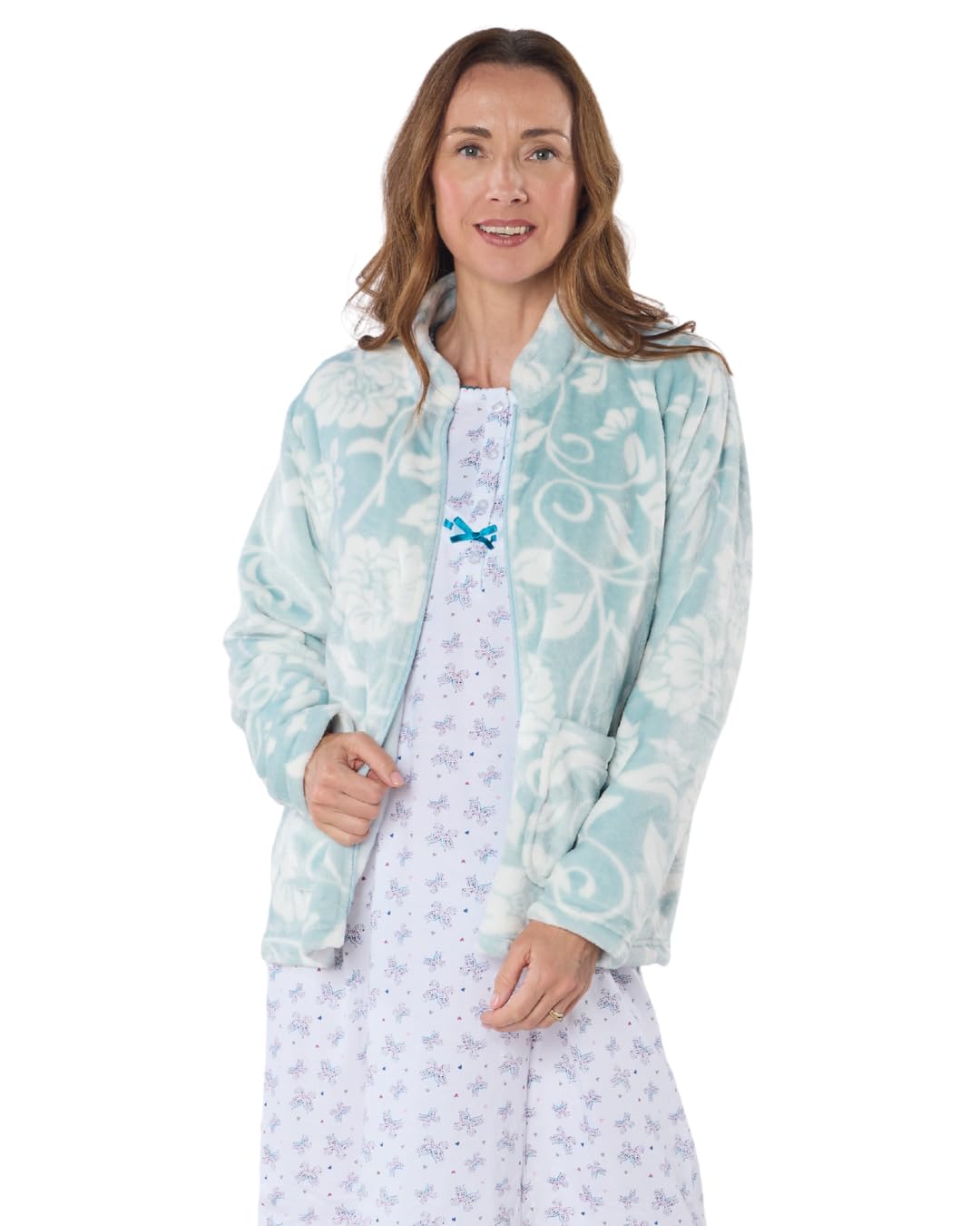 Elegance - Giacca da letto da donna, in pile, a maniche lunghe, con