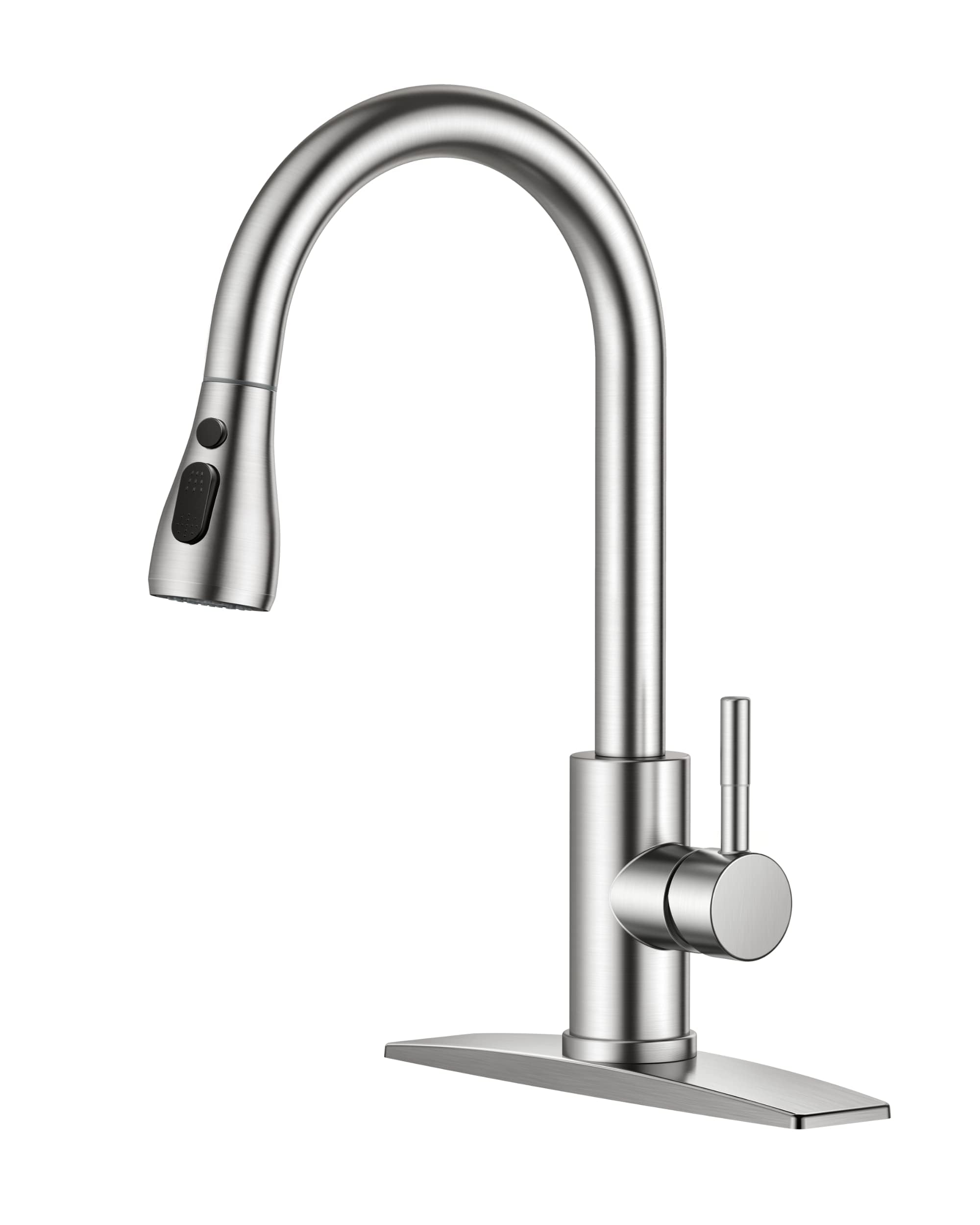 FORIOUS Kitchen Faucets with Pull Down Sprayer, Brushed Nickel, High Arc Single Handle Classic Stainless Steel Sink Faucet 1 or 3 Hole, Suitable for Farmhouse Camper Laundry Rv BarFORIOUS Kitchen Faucets with Pull Down Sprayer, Br…