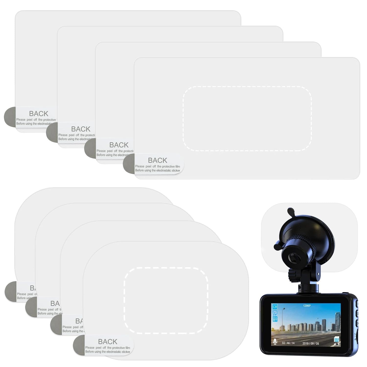 8PCS Electrostatic Sticker for Dash Cam, Dash Cam Adhesive Sticker, Anti Glare Film for Car Windshield with Transparent Mounting Surface, Stable Viewing and Easy Placement-image-40