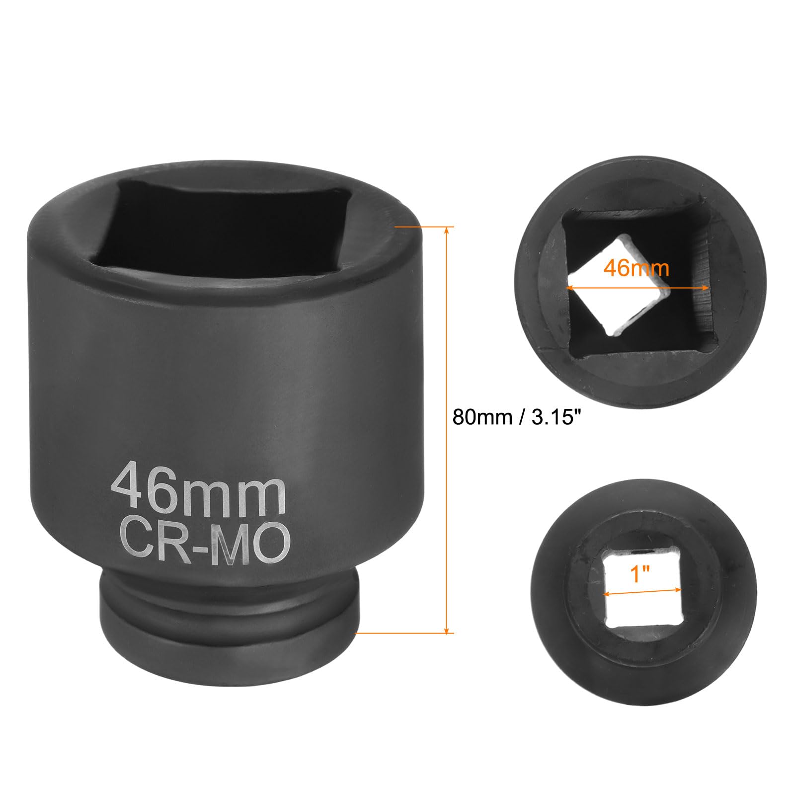 sourcing map 2 llaves de vaso cuadradas de 4 puntos de 1 pulgada de 46 mm de impacto cuadrado métrico CR-MO ennegrecimiento estándar de manga de rueda para reparación de automóviles, mantenimiento