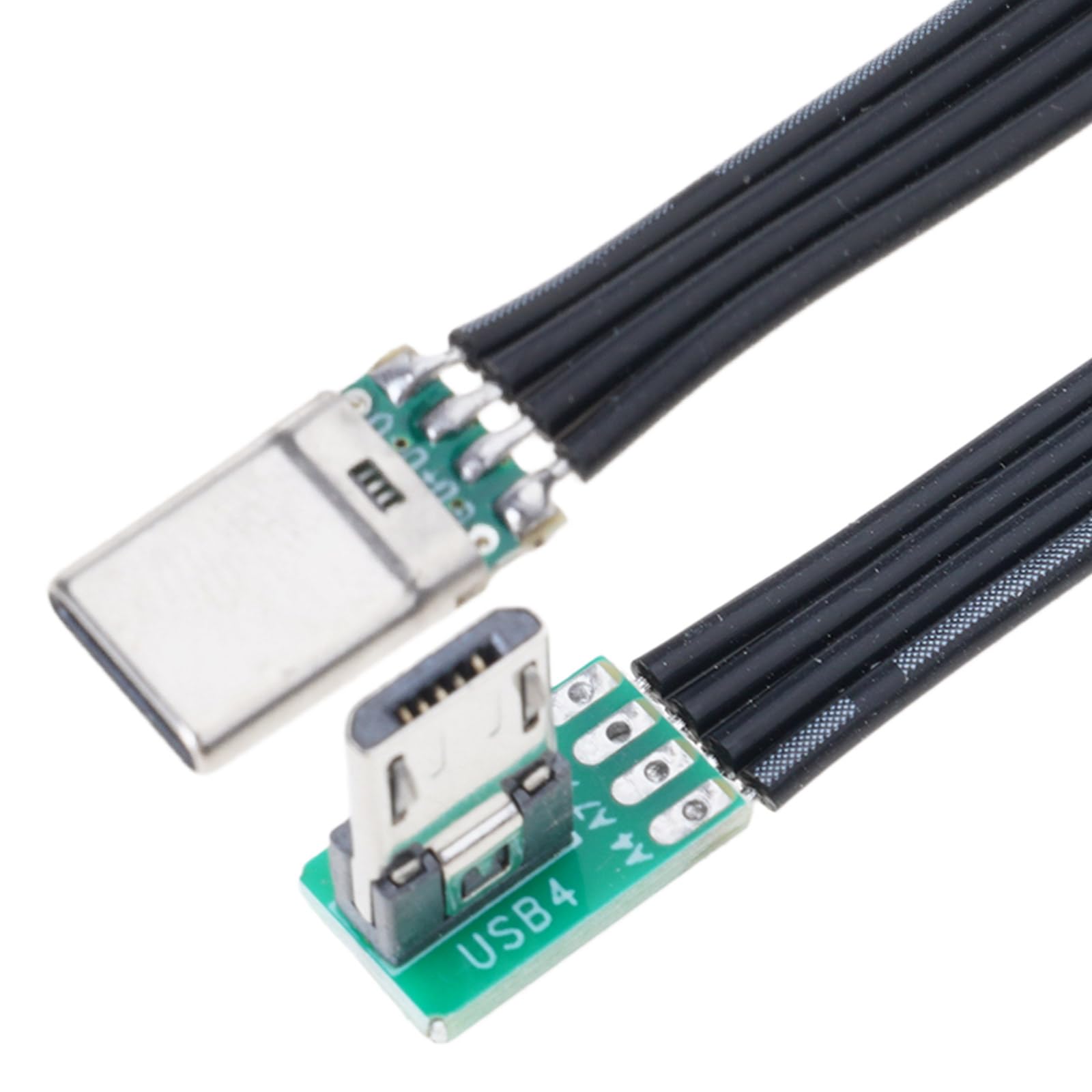 Fentency Short USBC Flat Thin Ribbon FPC Cable USB TypeC 90 Degree to MicroUSB for Data and Charging